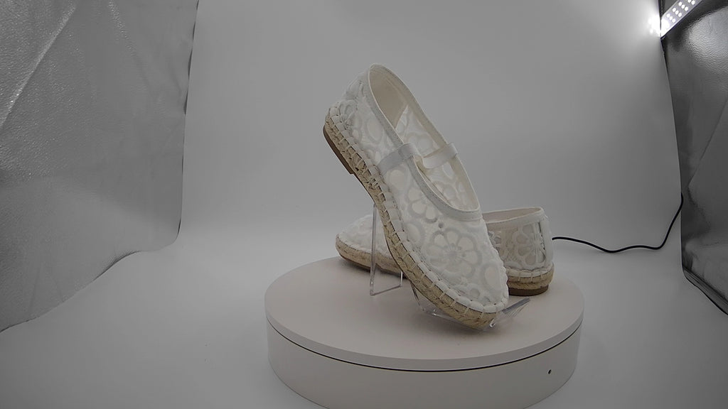 Women's Celia Floral Lace Mary Jane Espadrille Flat with Memory Foam Insole - Universal Thread White 6.5: Breathable Mesh, Pull-On Style