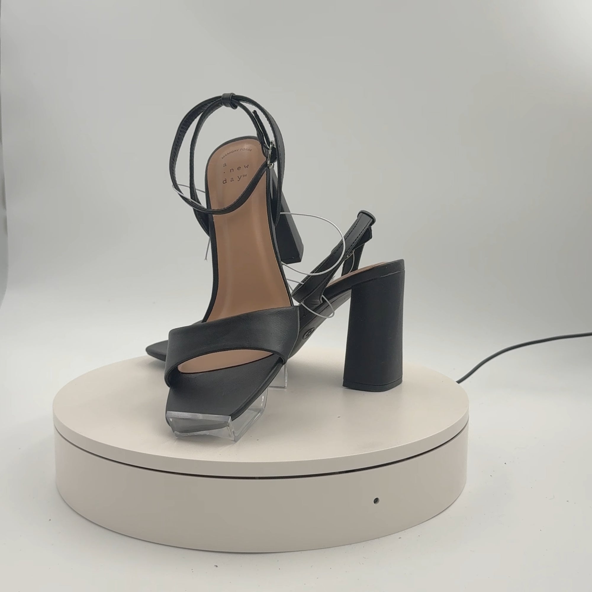 Women's Haley Ankle Strap Single Band Flare Heels With Memory Foam Insole - A New Day Black 8: Block Heel, Open Toe