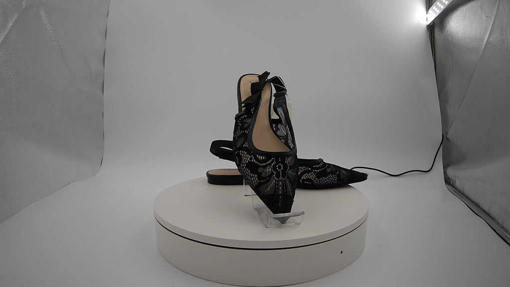 Women's London Lace Sling Back Bow Flats - A New Day Black 7: Cushioned Insole, Pointed Toe