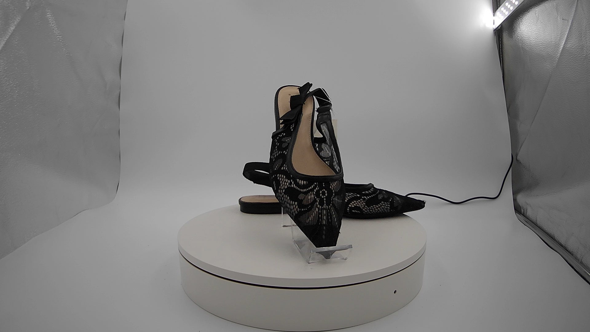 Women's London Lace Sling Back Bow Flats - A New Day Black 7: Cushioned Insole, Pointed Toe