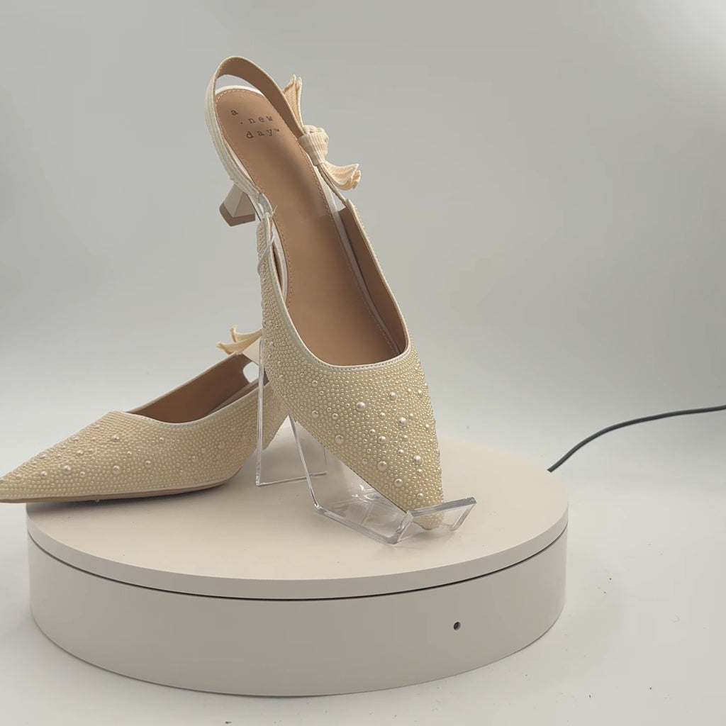 Women's Milan Pearl Slingback Heels - A New Day Ivory 11: Satin Pointed Toe, Cushioned Insole