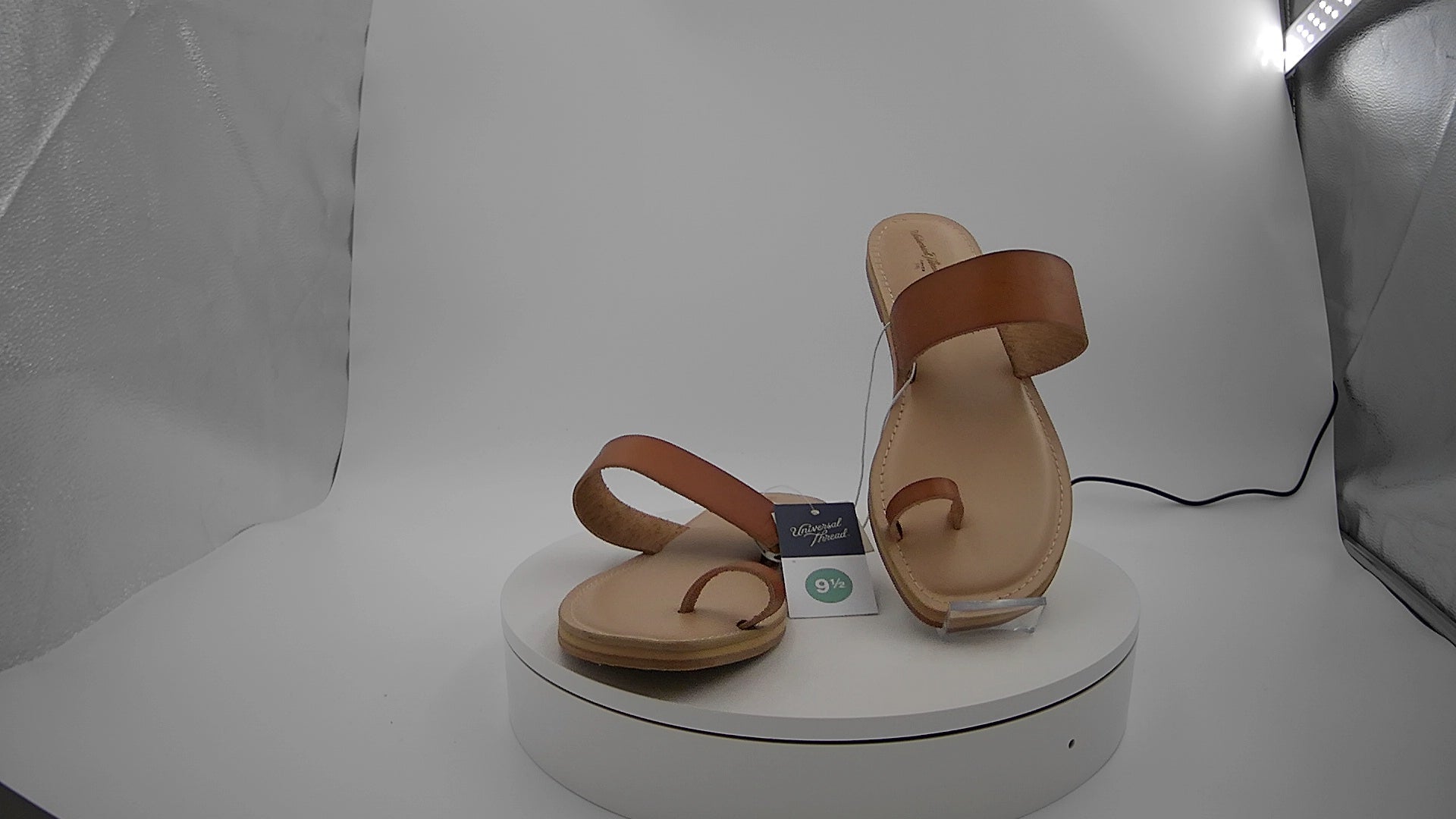 Women's Juno Toe Ring Flat Sandals - Universal Thread Cognac 9.5: Slip-On, Memory Foam, Square Open Toe