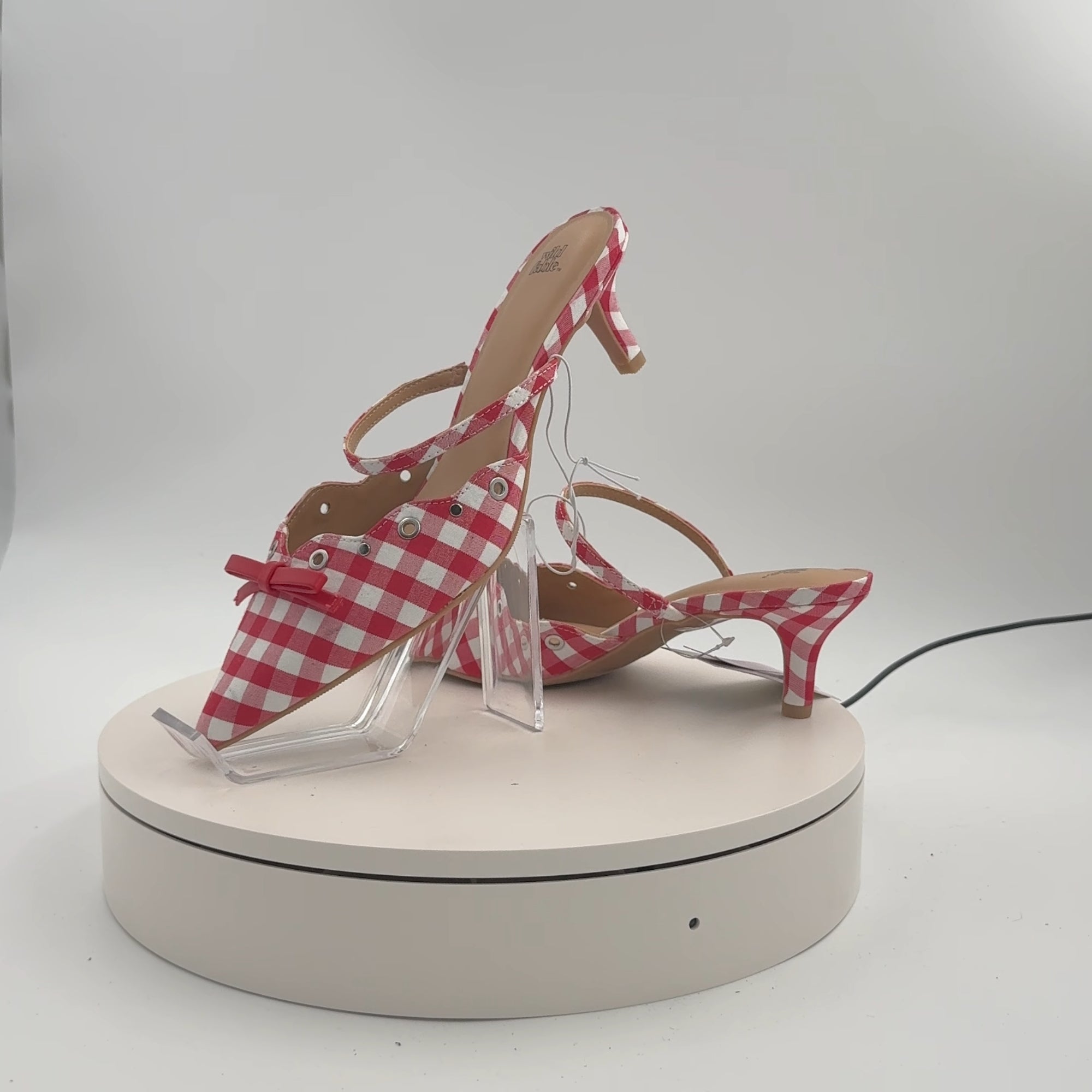 Women's Lysandra Gingham Eyelet Kitten Heels - Wild Fable Red 9: Slip-On Pumps, Pointed Toe, 2" Louis Heel, Textured Outsole