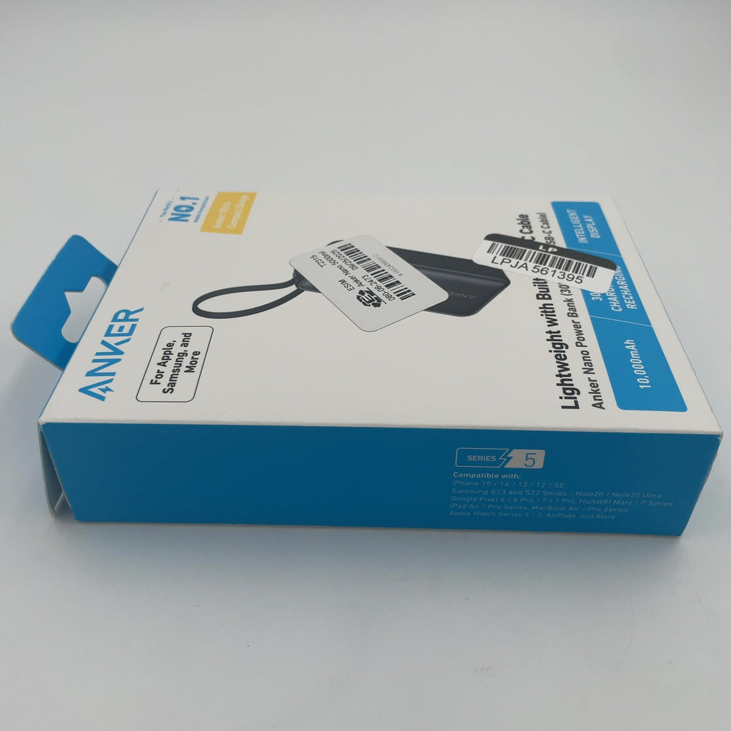 Anker 10000Mah 30W Power Bank With Built-In Cable - Black: Usb-C Compatible, Rechargeable, Apple Iphone Models