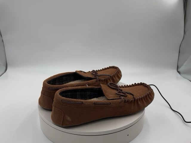 Men's Topher Moccasin Slippers - Goodfellow & Co Chestnut 11: Suede Upper, Indoor/Outdoor Sole, Slip-On Design