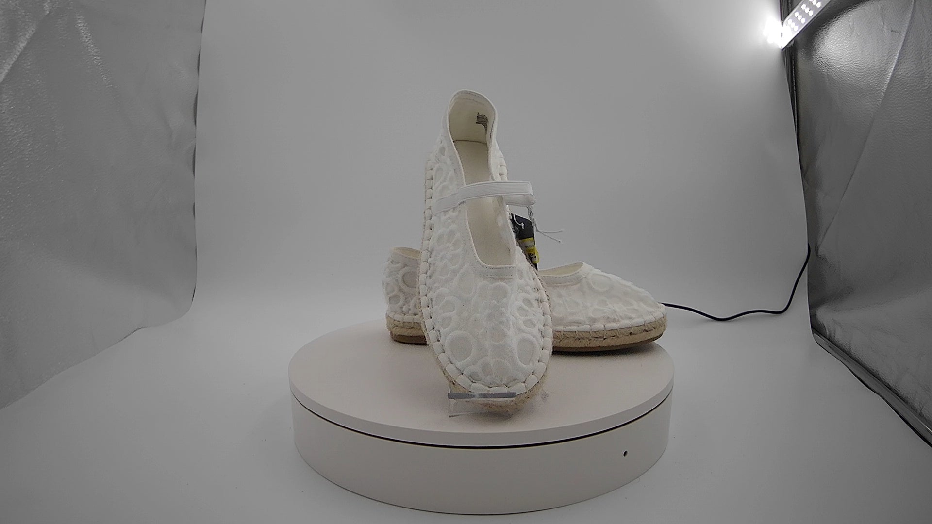 Women's Celia Floral Lace Mary Jane Espadrille Flat with Memory Foam Insole - Universal Thread White 6: Breathable Mesh Upper