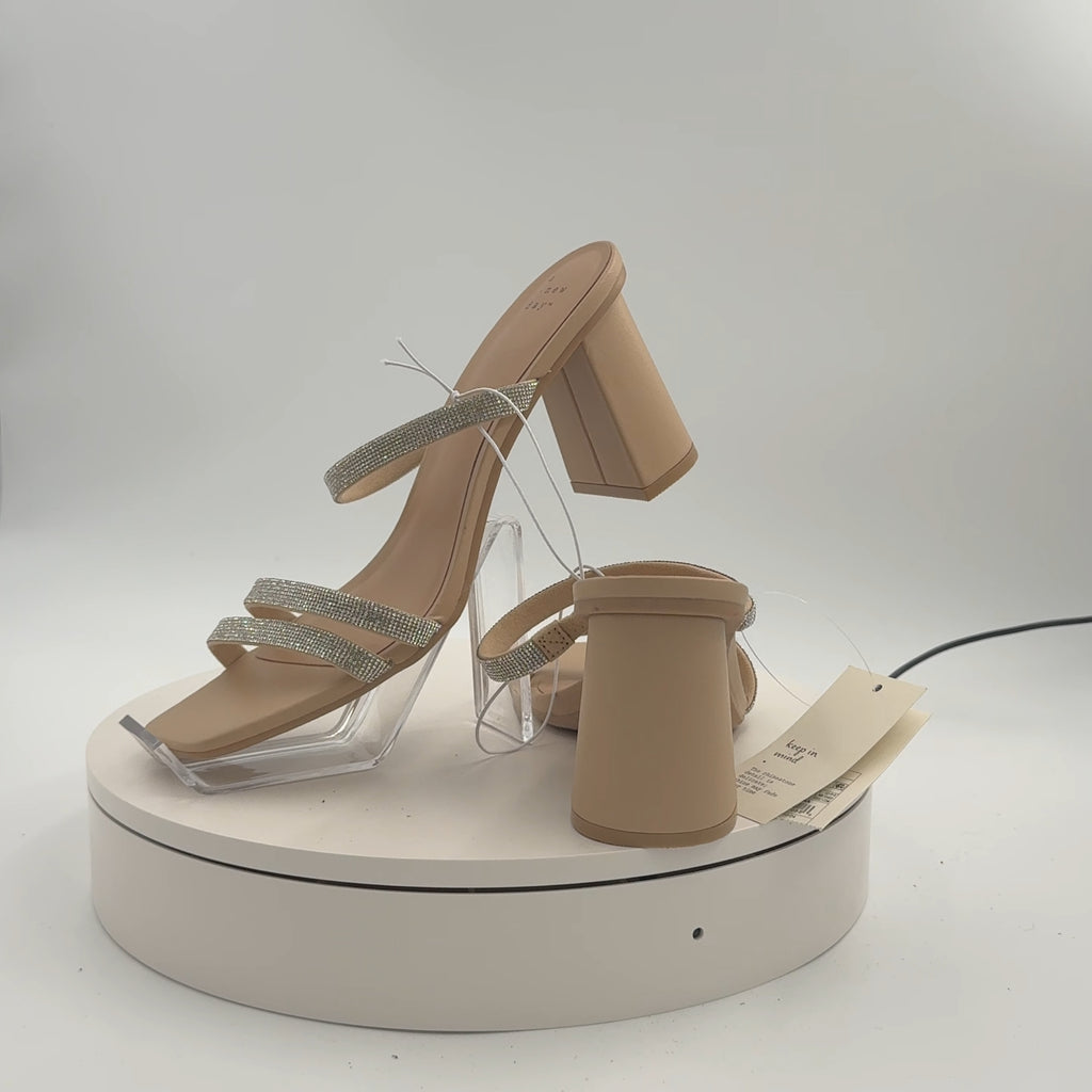Women's Stacy Mule Heels - A New Day Silver 10: Slip-On Block Heel, Open Toe, Cushioned Insole, Textured Outsole