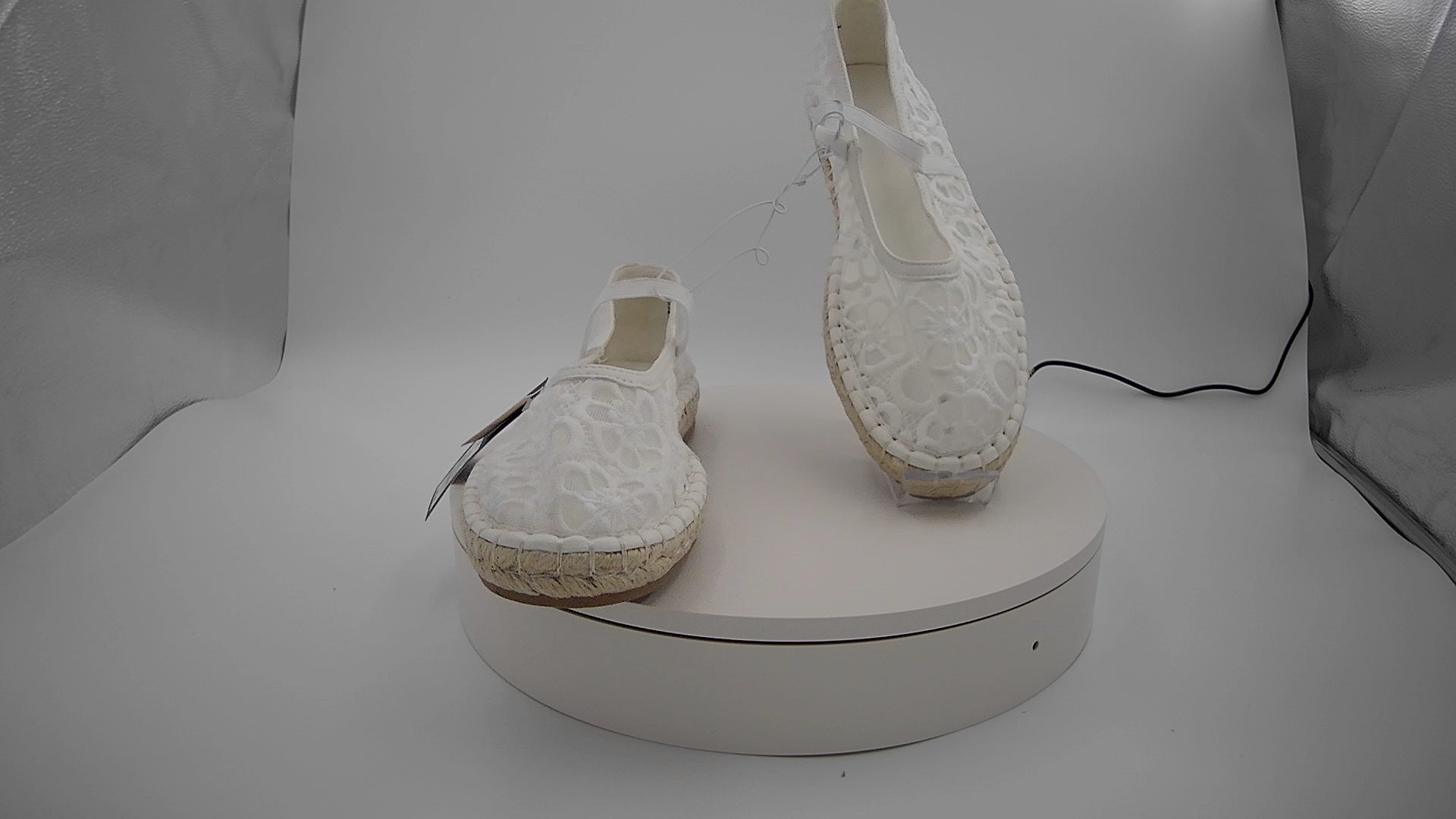 Women's Celia Floral Lace Mary Jane Espadrille Flat with Memory Foam Insole - Universal Thread White 10: Breathable Mesh, Pull-On Style