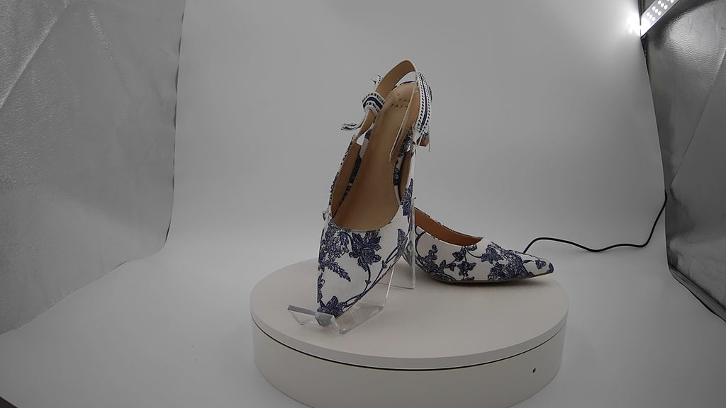 Women's Milan Floral Print Slingback Heels - A New Day Blue 7: Stiletto, Cushioned Insole, Pointed Toe, Slip-On Style
