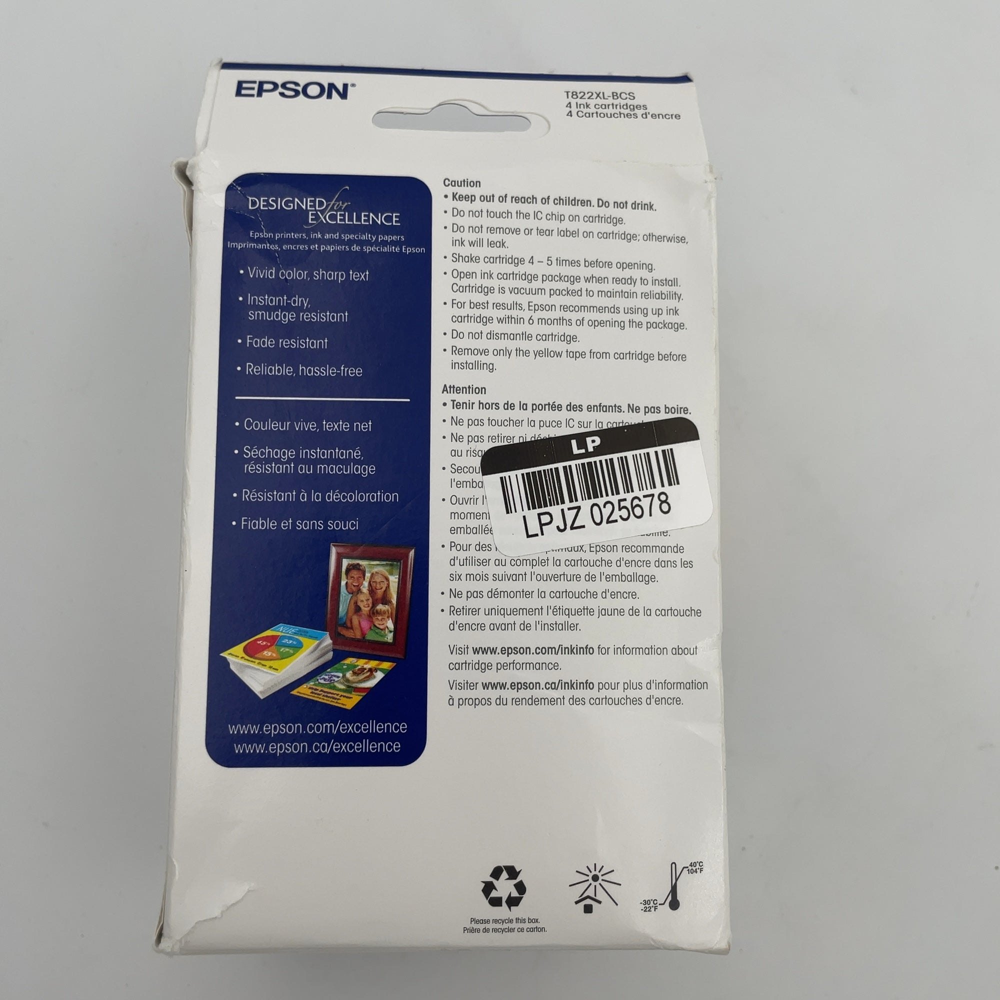 Epson 822Xl Black 822 C/M/Y 4Pk Ink Cartridges - Black Cyan Magenta Yellow (T822Xl-Bcs): Printer Ink Series, Standard Yield (Please Be Advised That Sets May Be Missing Pieces Or Otherwise Incomplete.)