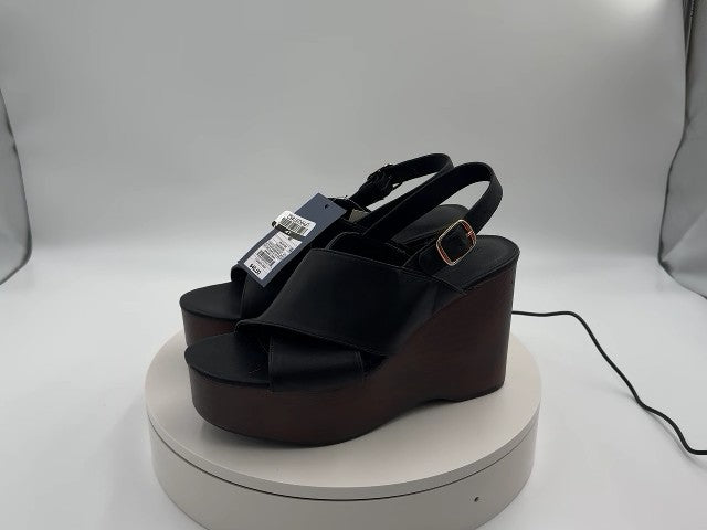 Women's Naomi Wood Wedge Heels with Memory Foam Insole - Universal Thread Black 8.5: Ankle Strap, Open Round Toe, Buckle Closure