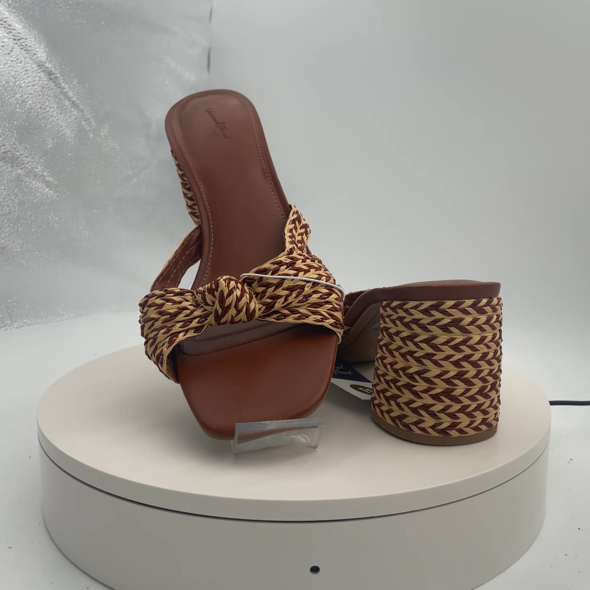 Women's Aaliyah Raffia Strappy Knot Sandal Heels - Universal Thread Cognac 11: Block Heel, Open Toe