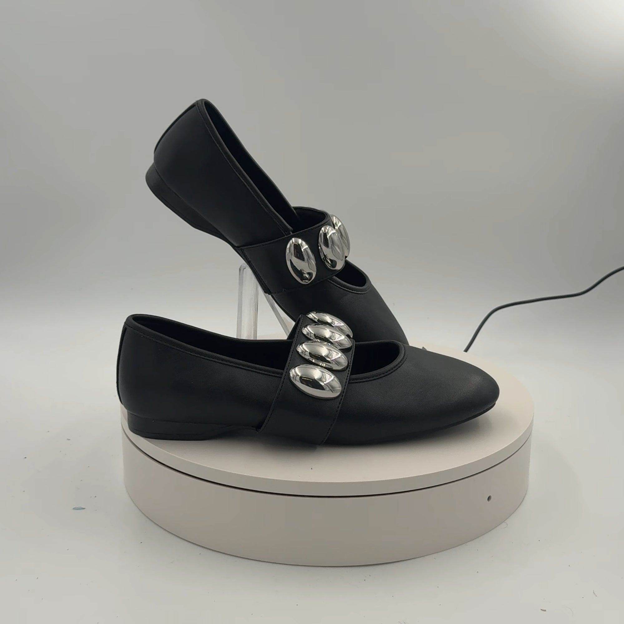 Women’s Genevieve Oversized Dome Stud Mary Jane Flats With Memory Foam Insole – A New Day Black 9