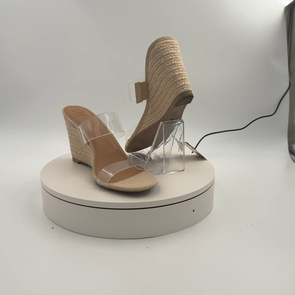 Women's Ansel Double Band Open Toe Wedge Heels With Memory Foam Insole - A New Day Tan 11: Slip-On, Platform Heel