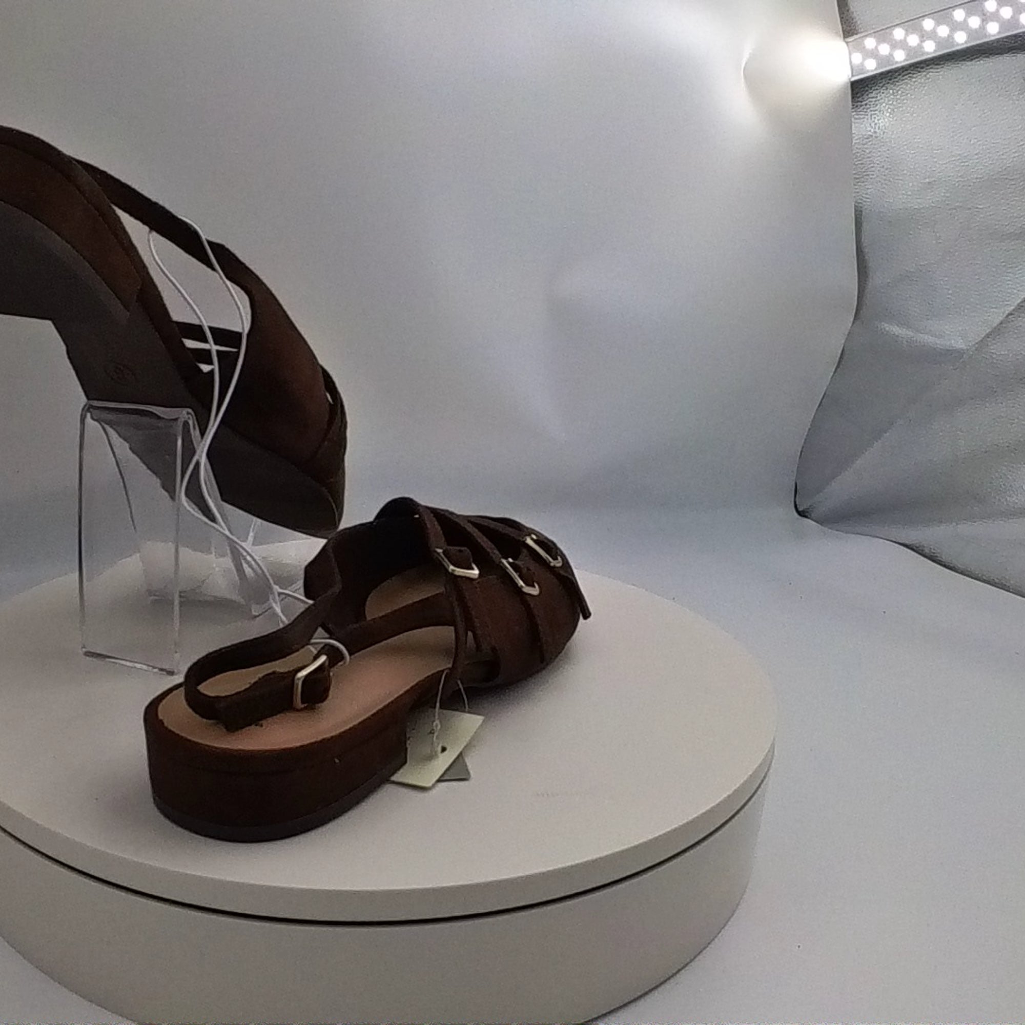 Women's Twiggy Multi Buckle Mini Heel Flats With Memory Foam Insole - A New Day Brown 8: Faux Suede, Pointed Toe - Like New U001