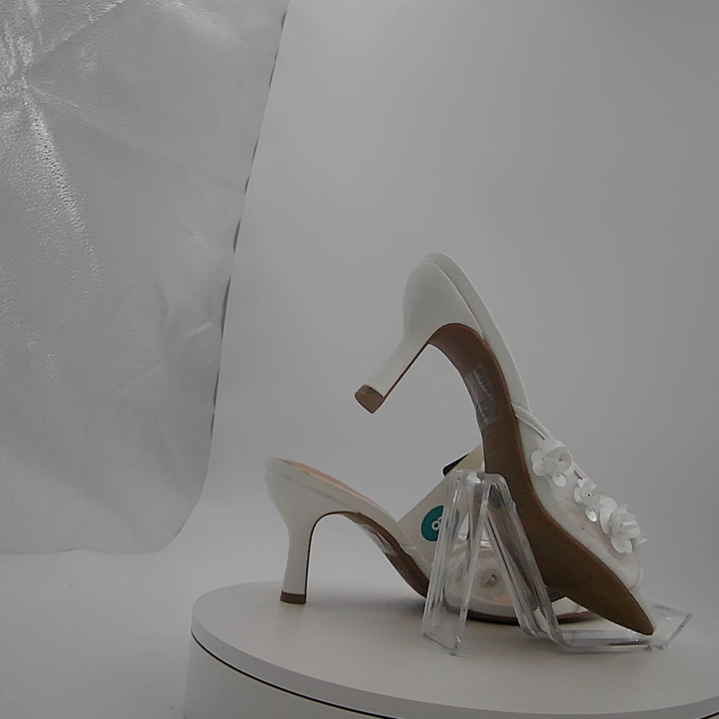 Women's Lupita Mesh Rhinestone Peep Toe Mule Heels With Memory Foam Insole - A New Day White 8: Slip-On Stiletto