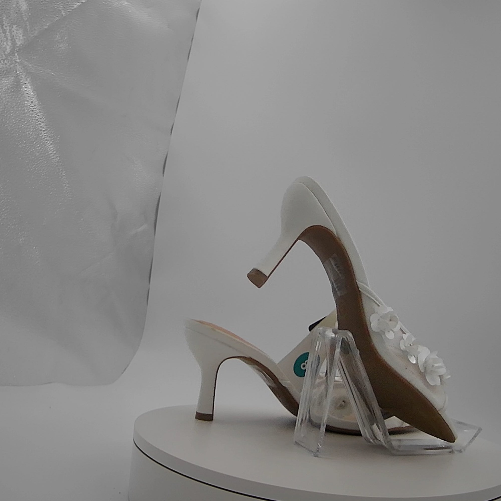 Women's Lupita Mesh Rhinestone Peep Toe Mule Heels With Memory Foam Insole - A New Day White 8: Slip-On Stiletto