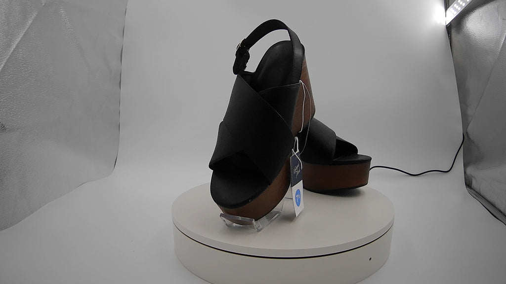 Women's Naomi Wood Wedge Heels with Memory Foam Insole - Universal Thread Black 7.5: Ankle Strap, Open Toe