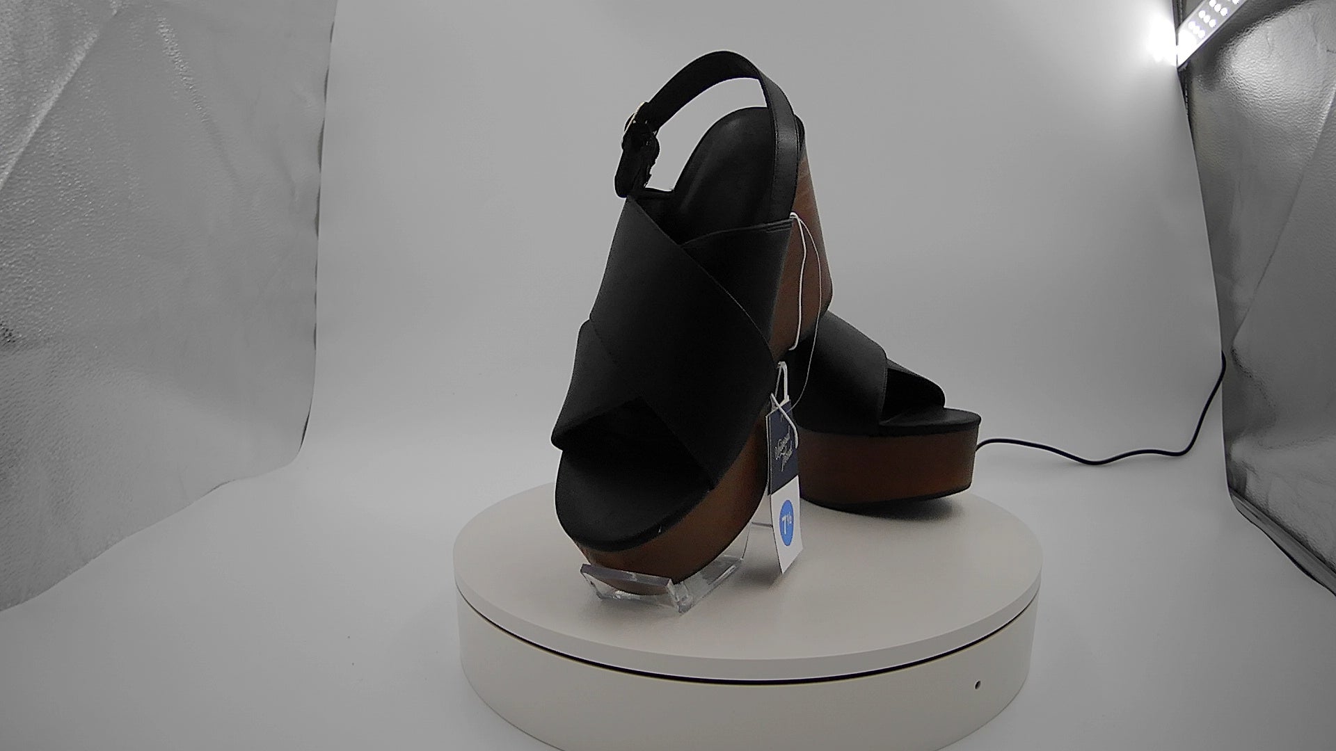 Women's Naomi Wood Wedge Heels with Memory Foam Insole - Universal Thread Black 7.5: Ankle Strap, Open Toe