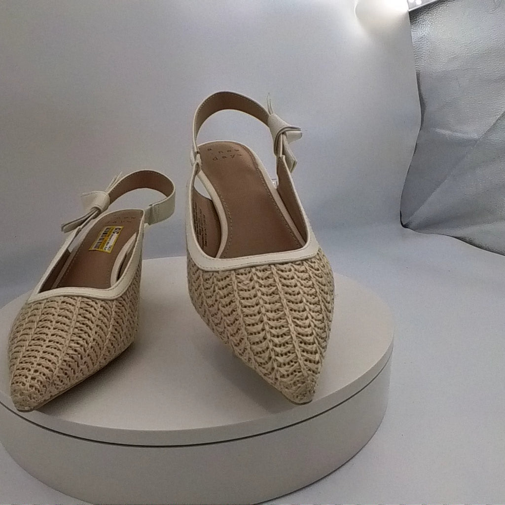 Women's Milan Raffia Slingback Heels - A New Day Beige 8.5: Cushioned Insole, Pointed Toe, Medium Width - Used Good U001
