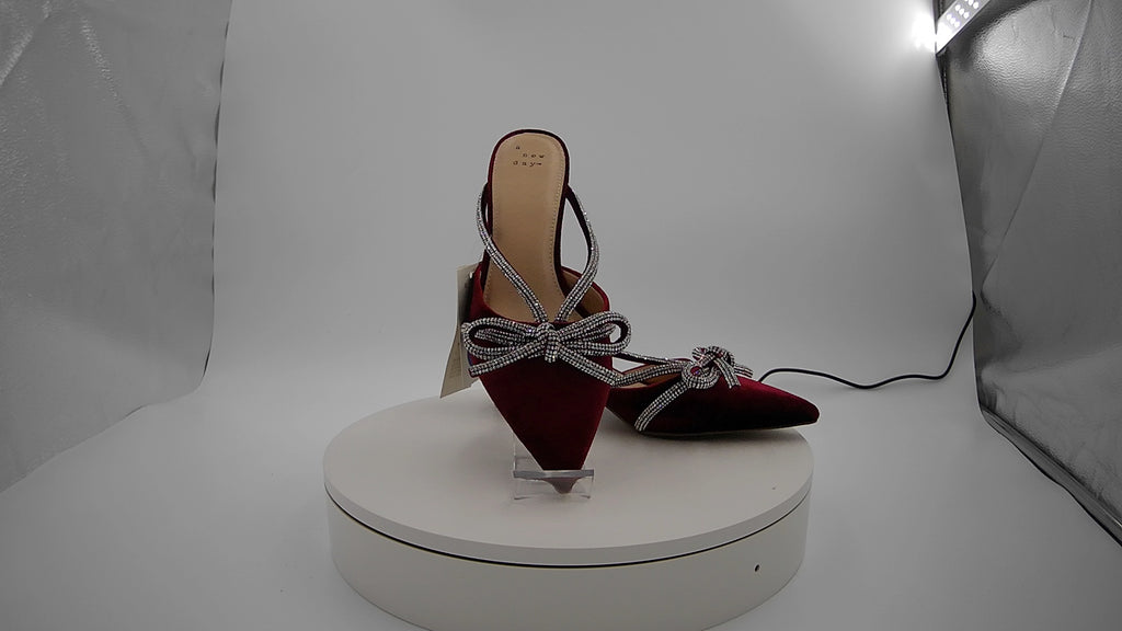 Women’s Gwen Rhinestone Bow Heels - A New Day Burgundy 7