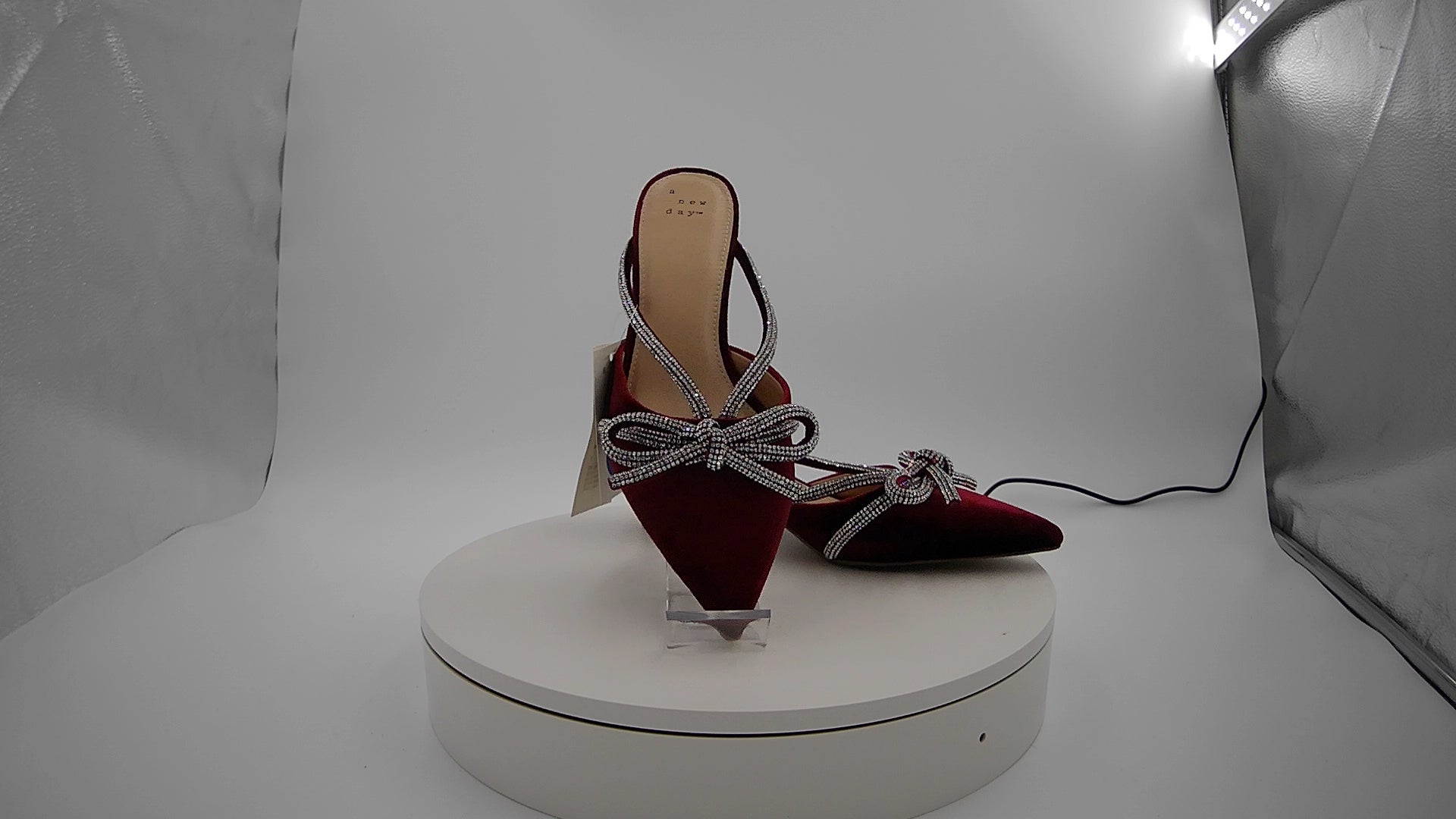 Women’s Gwen Rhinestone Bow Heels - A New Day Burgundy 7