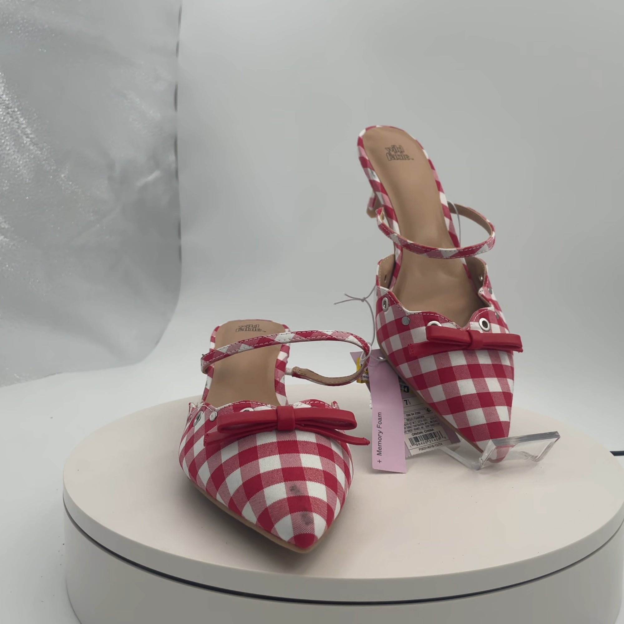 Women's Lysandra Gingham Eyelet Kitten Heels - Wild Fable Red 7.5: Slip-On Pumps, Pointed Toe, 2" Louis Heel, Textured Outsole