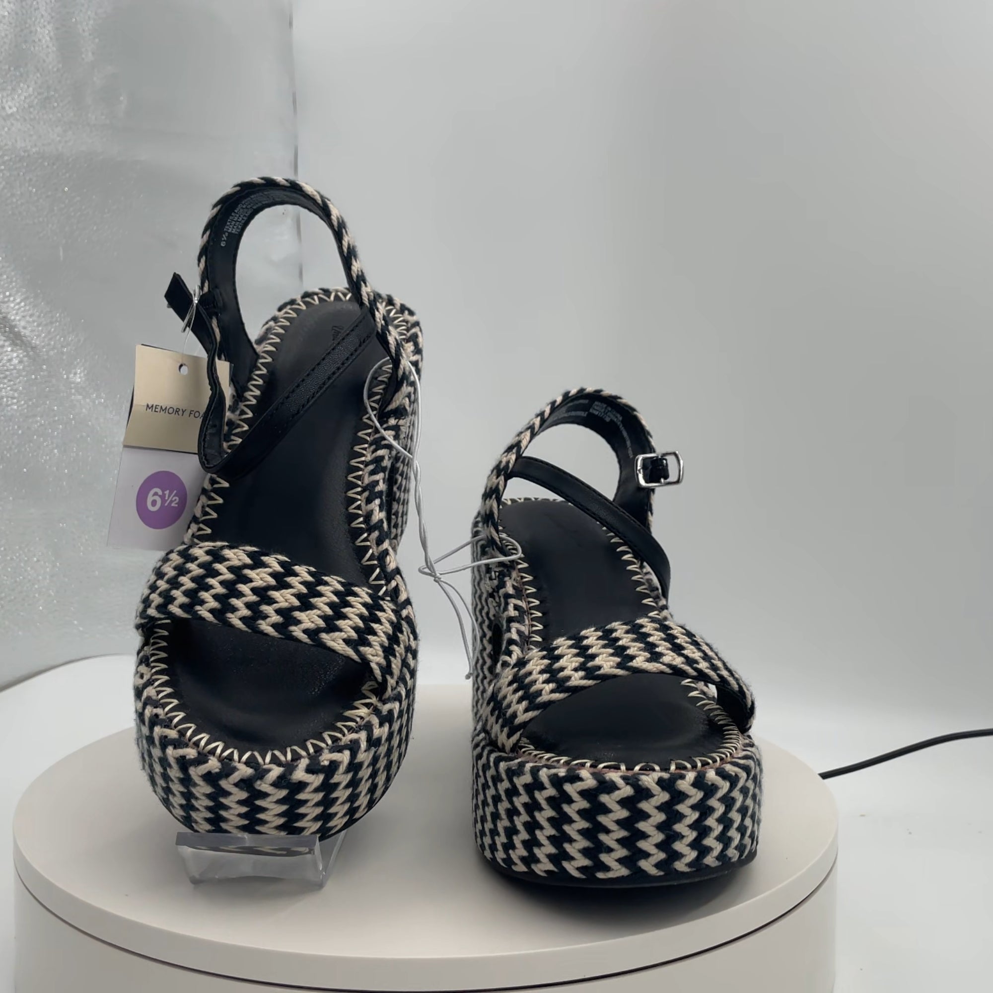 Women's Madeline Woven Platform Sandal Heels With Memory Foam Insole - Universal Thread Black 6.5: Ankle Strap, Block Heel