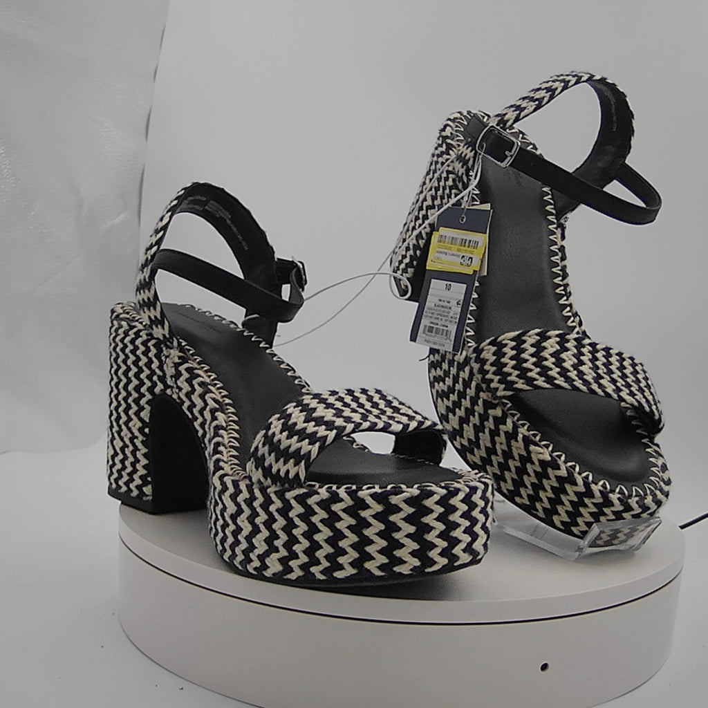 Women's Madeline Woven Platform Sandal Heels With Memory Foam Insole - Universal Thread Black 10: Ankle Strap, Block Heel