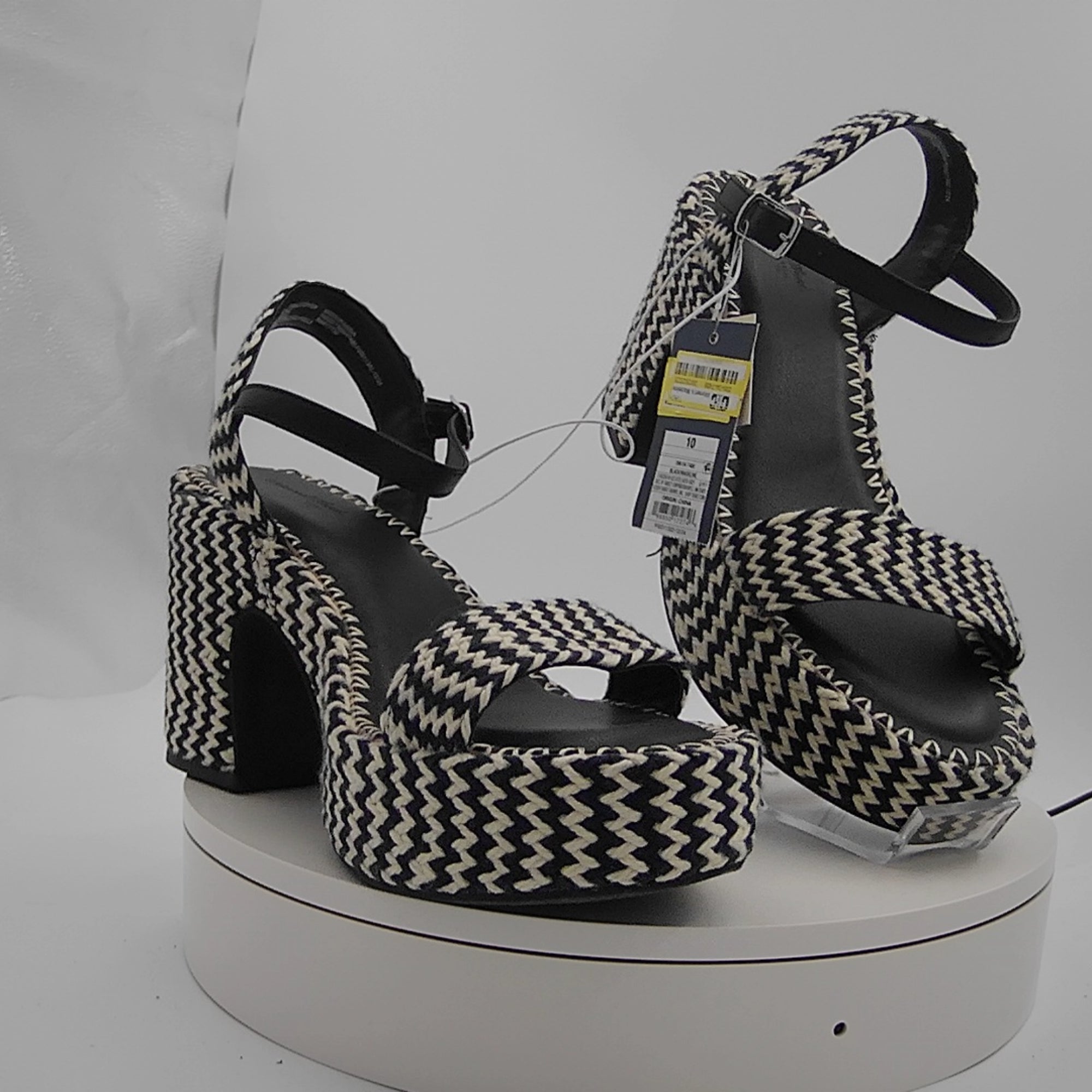Women's Madeline Woven Platform Sandal Heels With Memory Foam Insole - Universal Thread Black 10: Ankle Strap, Block Heel