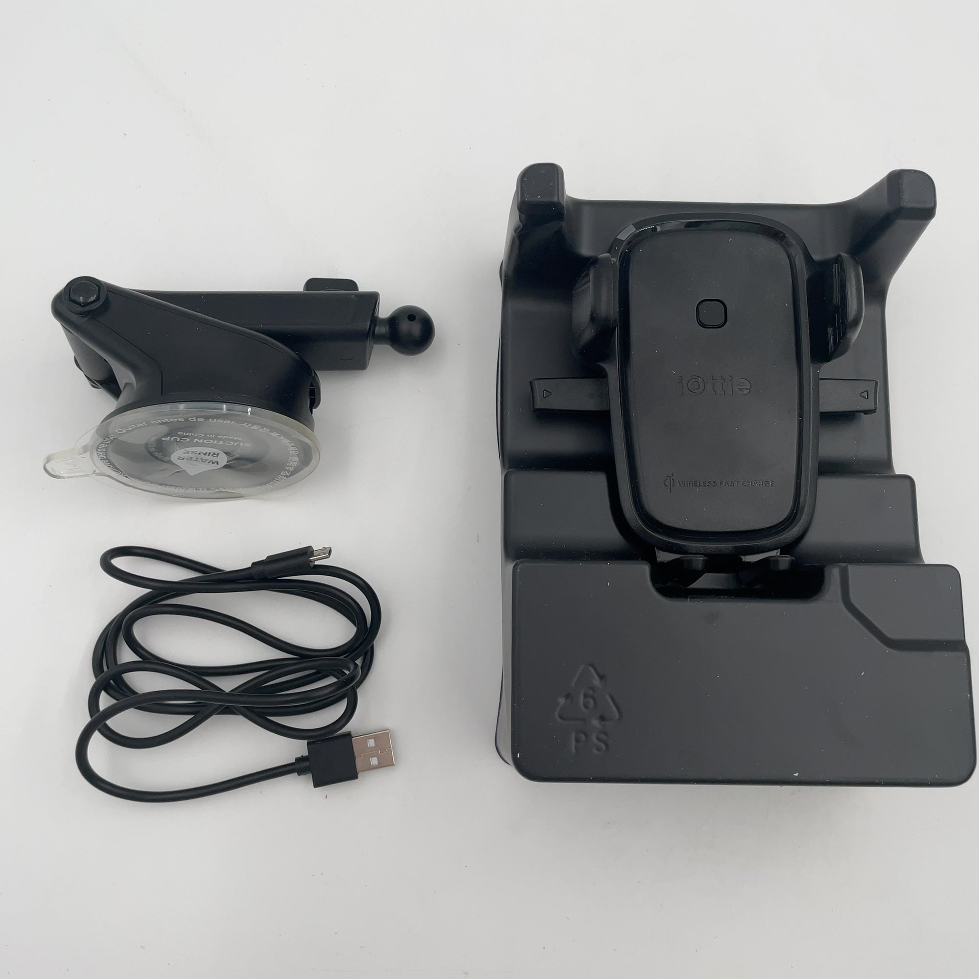 Iottie Easy One Touch Wireless 2 Car & Desk Mount With 10W Qi Wireless Charging Mount - Black: Micro Usb Cable, Car Adapter