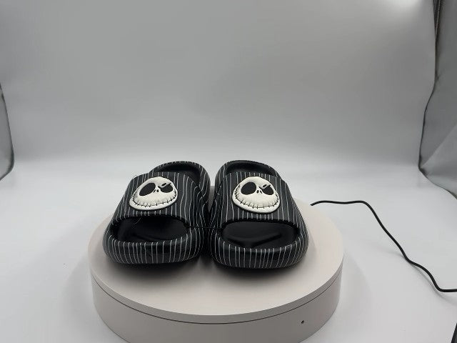 Men's Jack Skellington Nightmare Before Christmas Slides - Black 7: Disney Licensed, Open Toe, Slip On, Textured Outsole