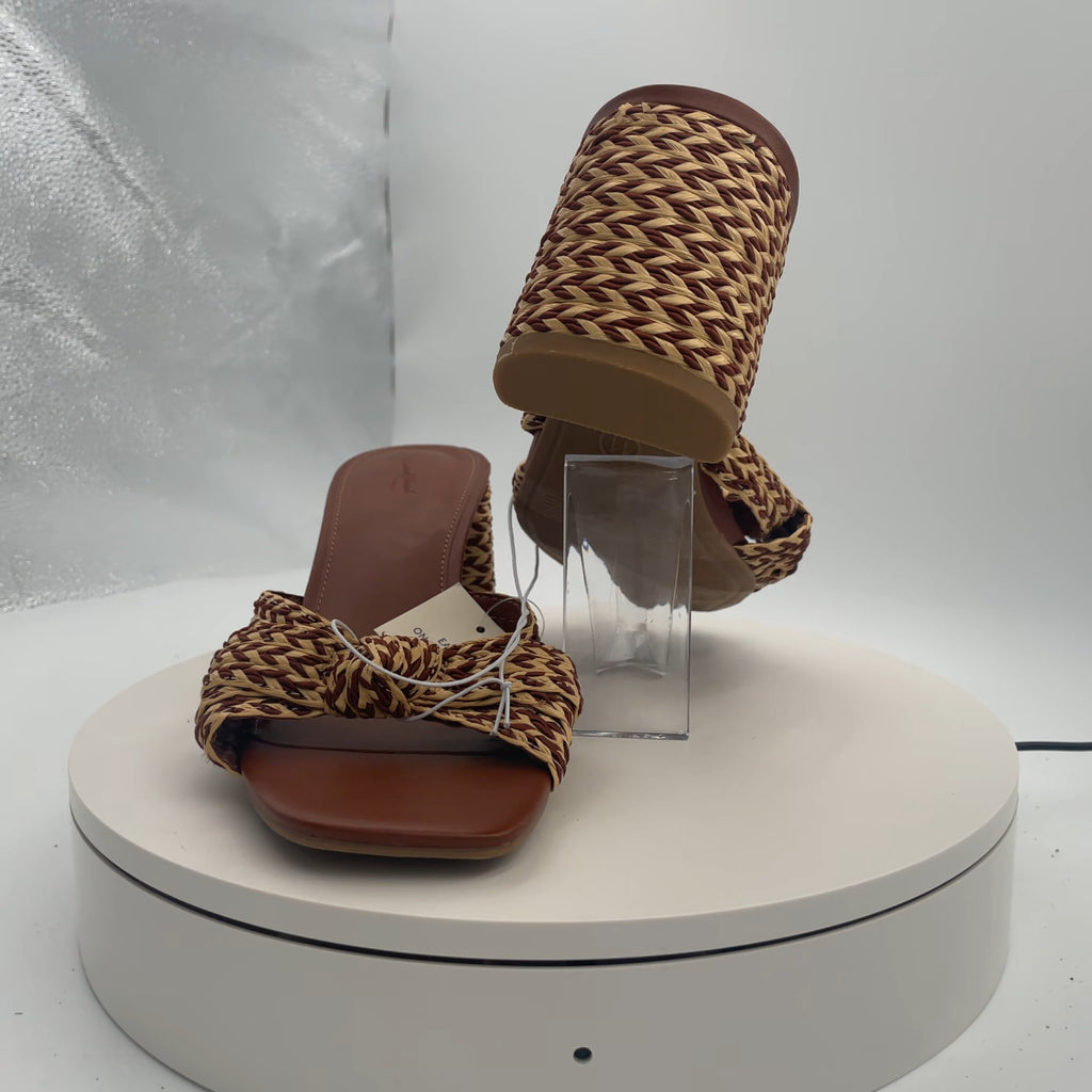 Women's Aaliyah Raffia Strappy Knot Sandal Heels - Universal Thread Cognac 11: Block Heel, Open Toe