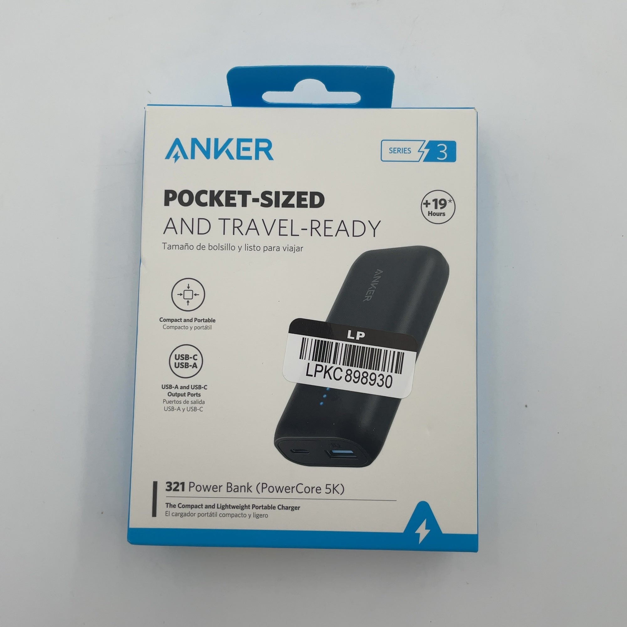 Anker 5000Mah Power Bank Powercore 5K 12W 1A1C - Black: Dual Output, Usb & Usb-C