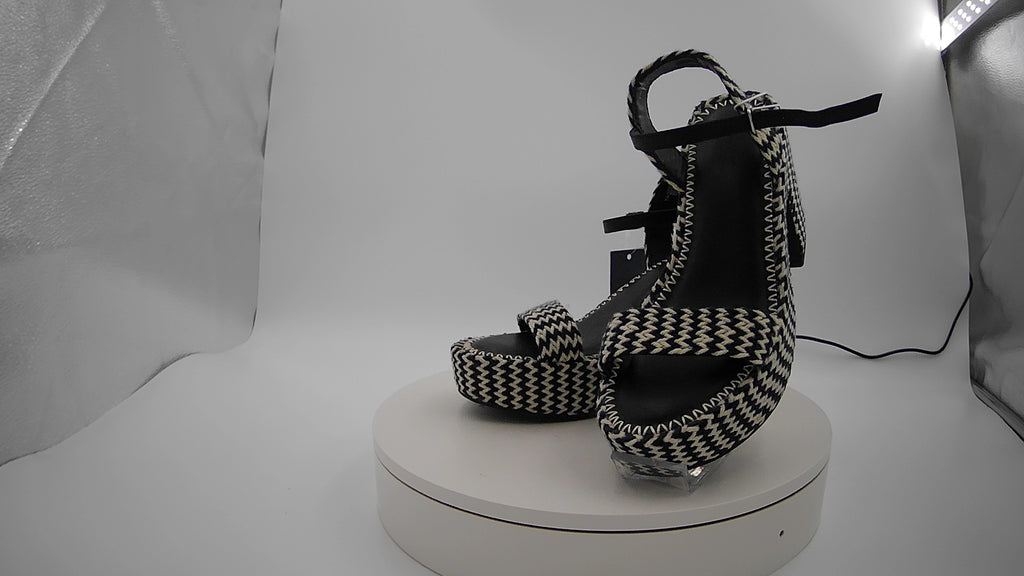 Women's Madeline Woven Platform Sandal Heels with Memory Foam Insole - Universal Thread Black 7.5: Ankle Strap, Block Heel