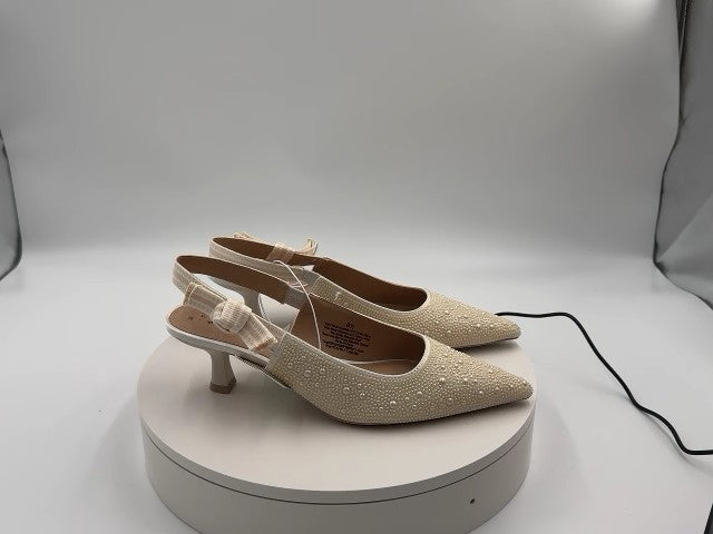 Women's Milan Pearl Slingback Heels - A New Day Ivory 8.5: Satin Pointed Toe, Cushioned Insole