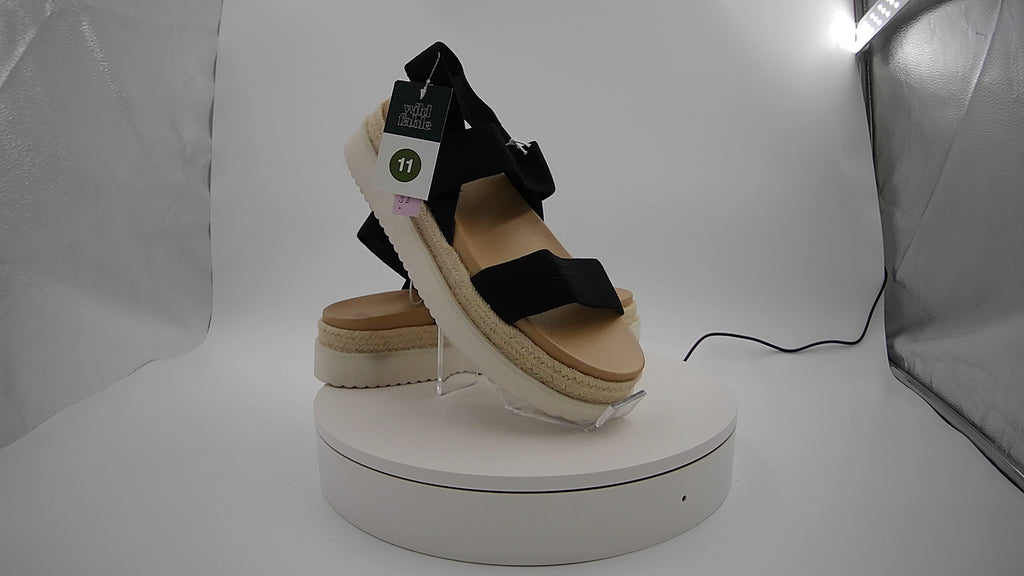 Women's Elliot Stretch Strappy Platform Sandals - Wild Fable Black 11: Adjustable Elastic Strap, Open Round Toe, Textured Outsole