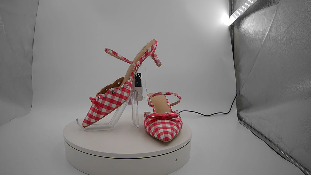 Women's Lysandra Gingham Eyelet Kitten Heels - Wild Fable Red 9.5: Slip-On, Pointed Toe, Louis Heel