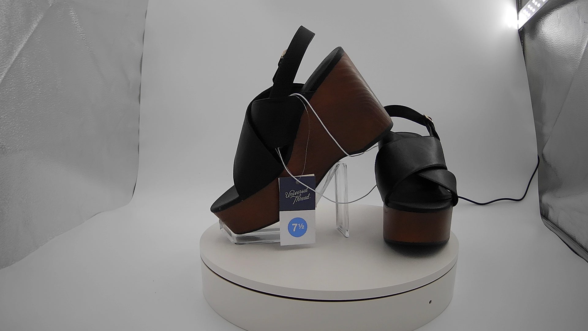 Women's Naomi Wood Wedge Heels with Memory Foam Insole - Universal Thread Black 7.5: Ankle Strap, Open Toe