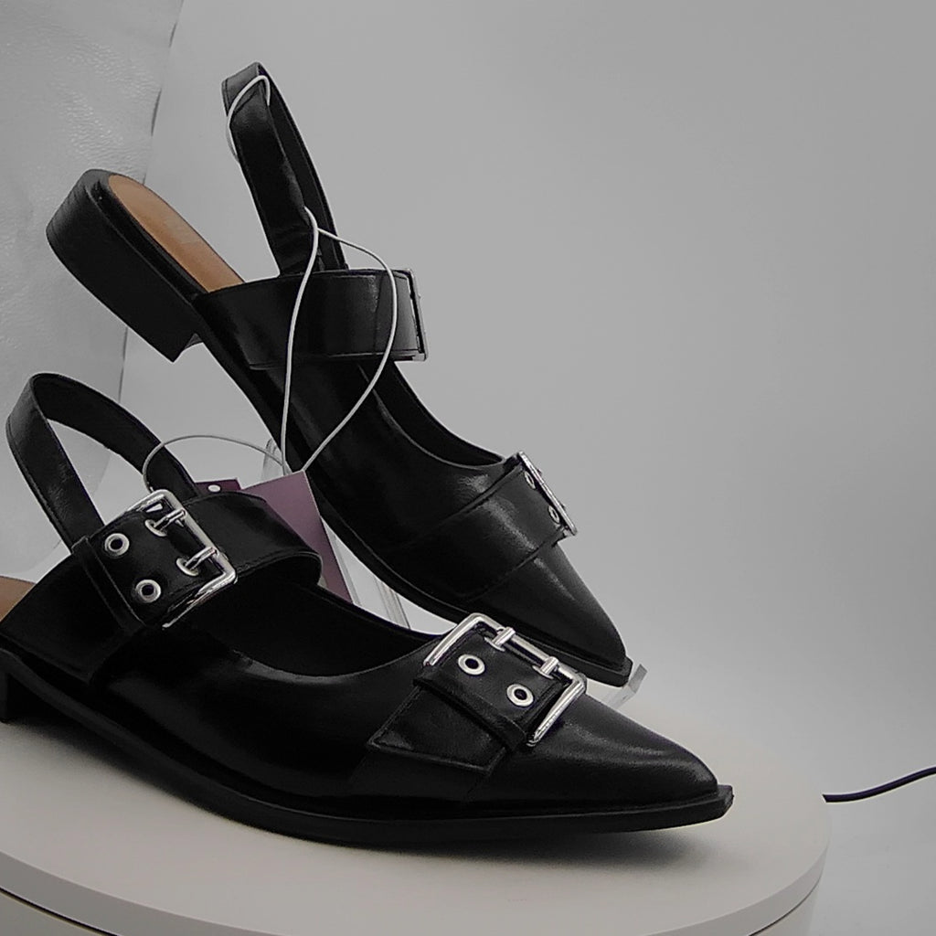 Women's Peyton Double Buckle Slingback Flats With Memory Foam Insole - Wild Fable Black 8.5: Medium Width, Block Heel