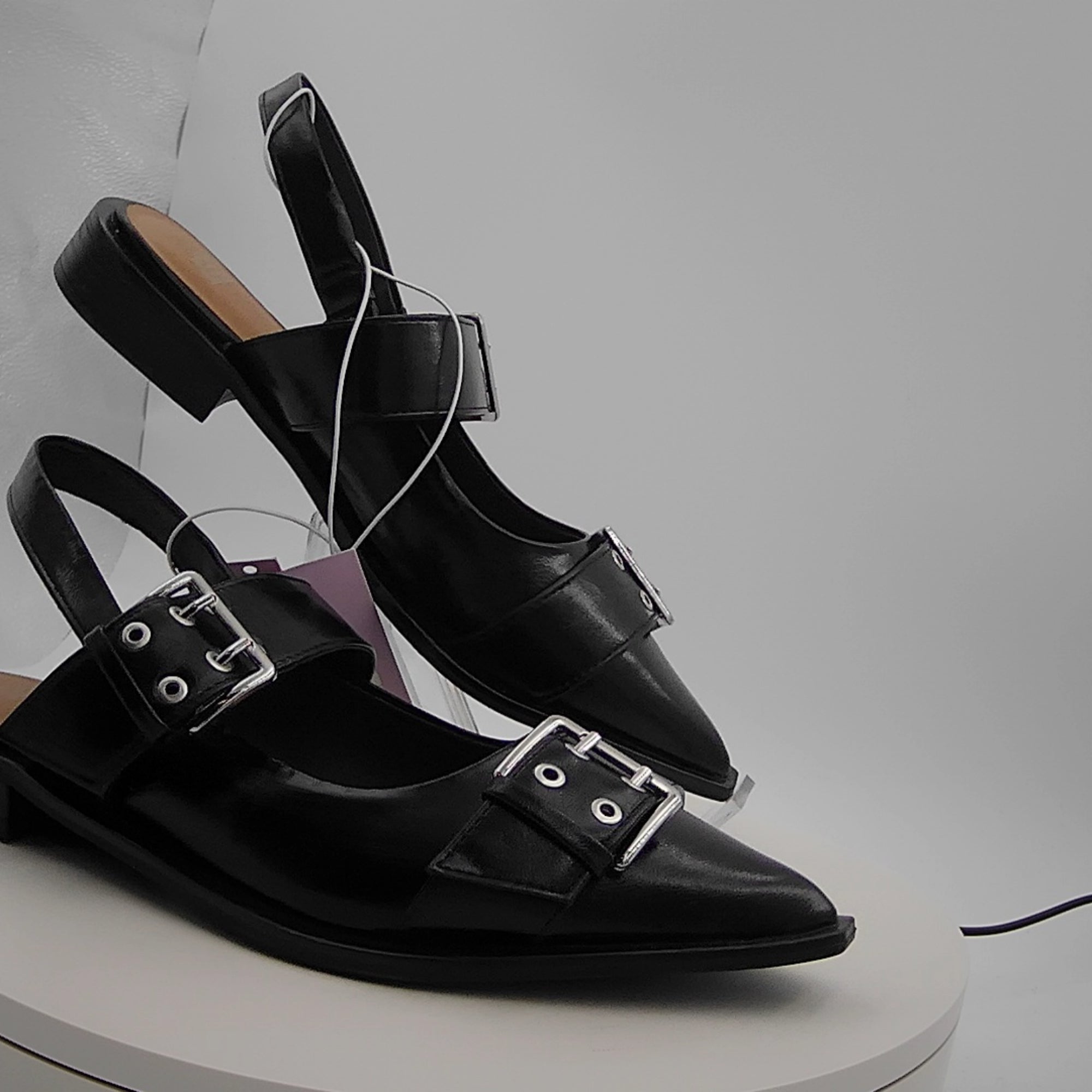Women's Peyton Double Buckle Slingback Flats With Memory Foam Insole - Wild Fable Black 8.5: Medium Width, Block Heel