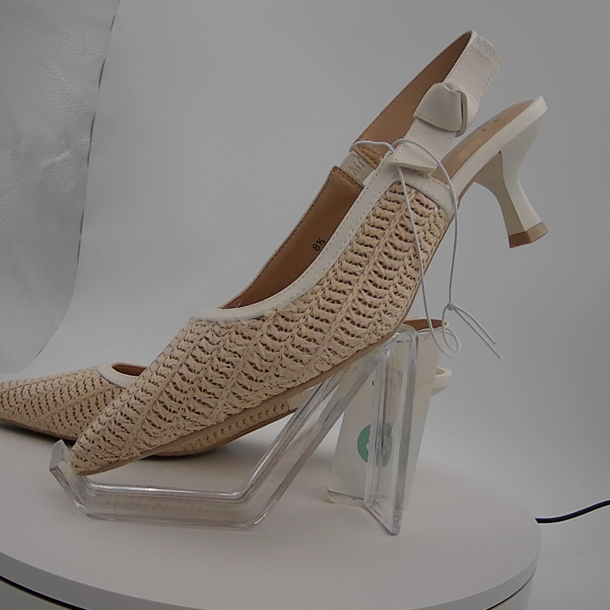 Women's Milan Raffia Slingback Heels - A New Day Beige 8.5: Cushioned Insole, Pointed Toe, Medium Width