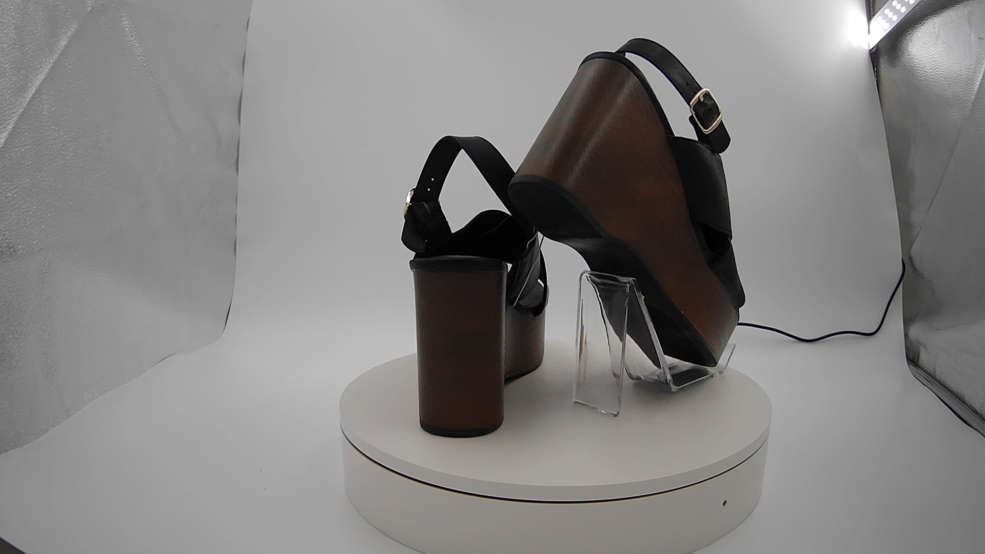 Women's Naomi Wood Wedge Heels with Memory Foam Insole - Universal Thread Black 9.5: Ankle Strap, Open Toe, 4.25" Heel