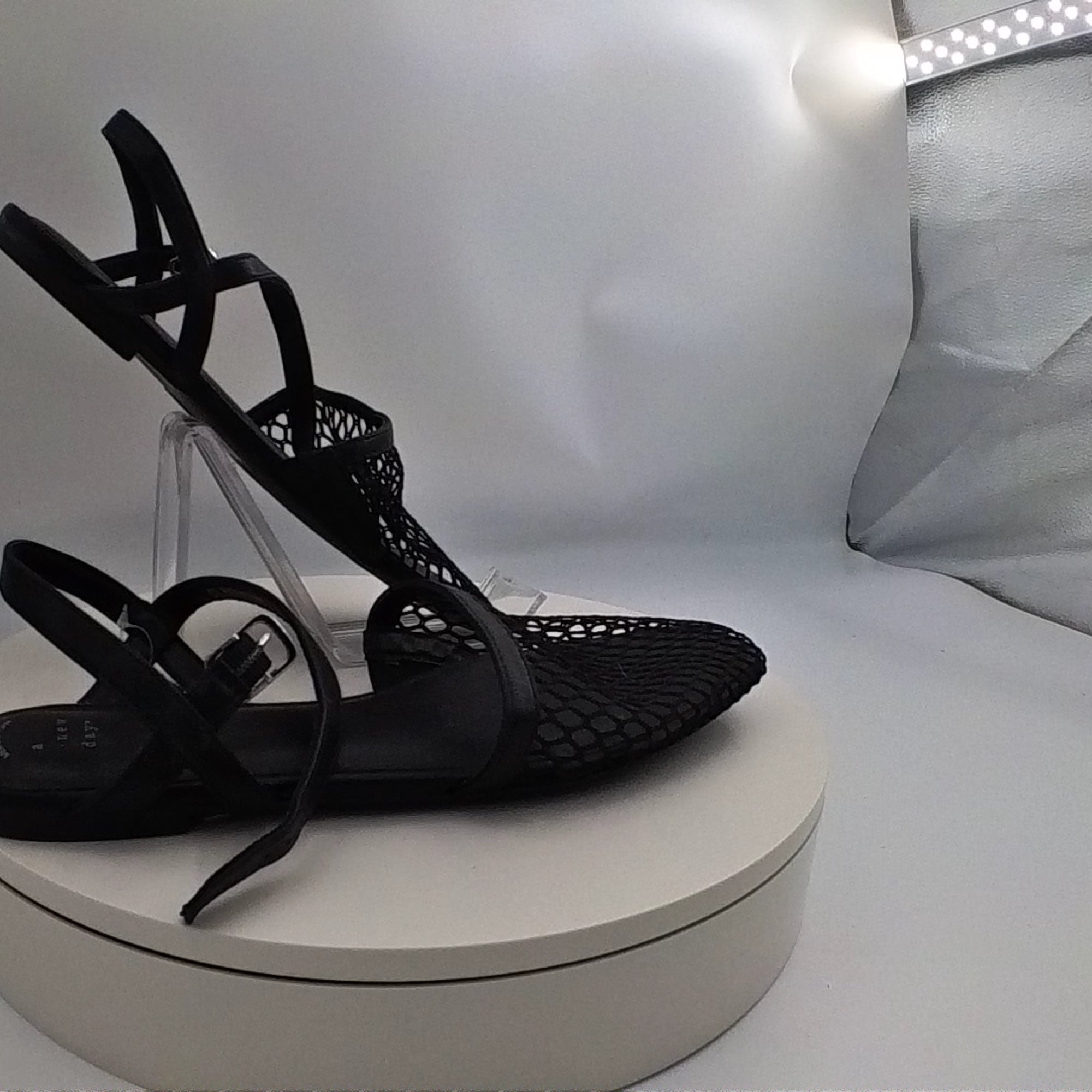 Women's Vanna Fishnet Slingback Flats With Memory Foam Insole - A New Day Black 9.5: Mesh Almond Toe, Buckle Closure - Used Good U001