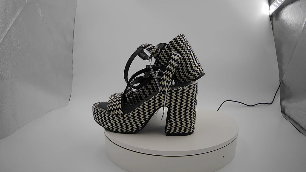 Women's Madeline Woven Platform Sandal Heels with Memory Foam Insole - Universal Thread Black 6: Ankle Strap, Block Heel