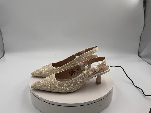 Women's Milan Pearl Slingback Heels - A New Day Ivory 8.5: Satin Pointed Toe, Cushioned Insole