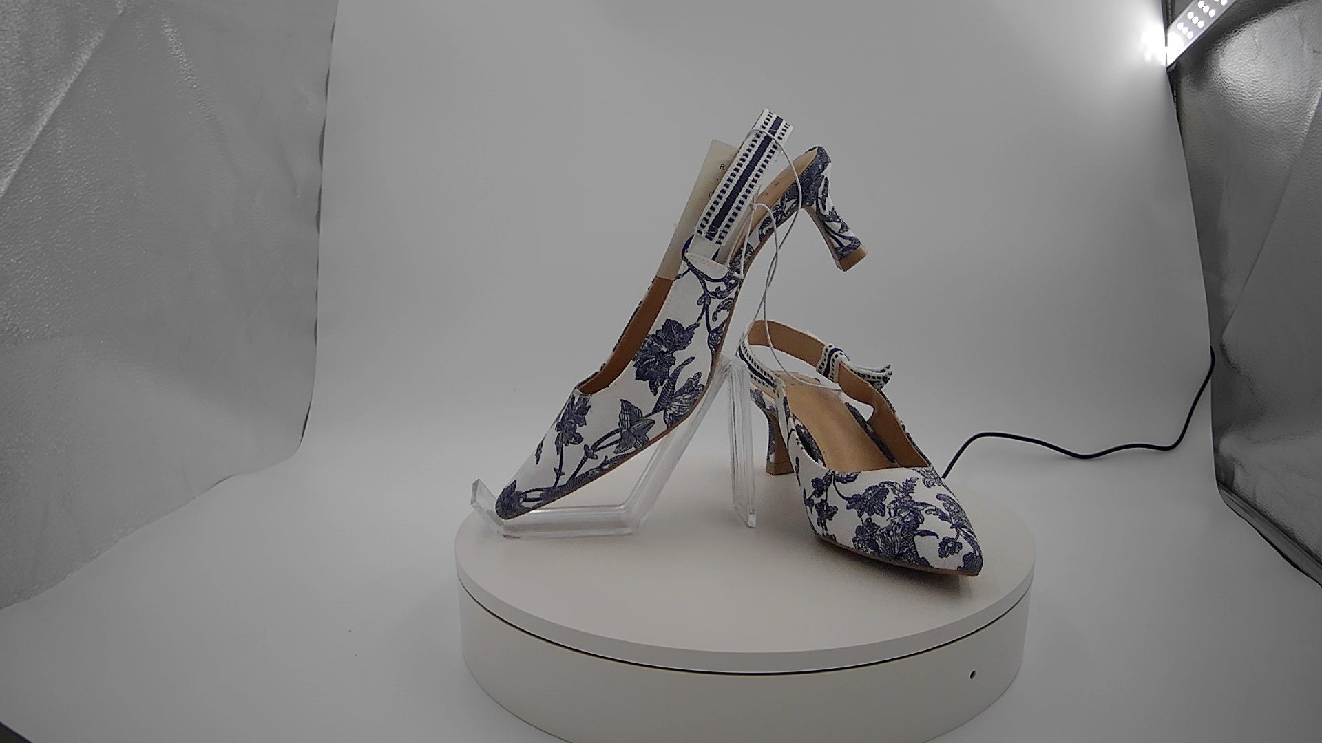 Women's Milan Floral Print Slingback Heels - A New Day Blue 7: Stiletto, Cushioned Insole, Pointed Toe, Slip-On Style