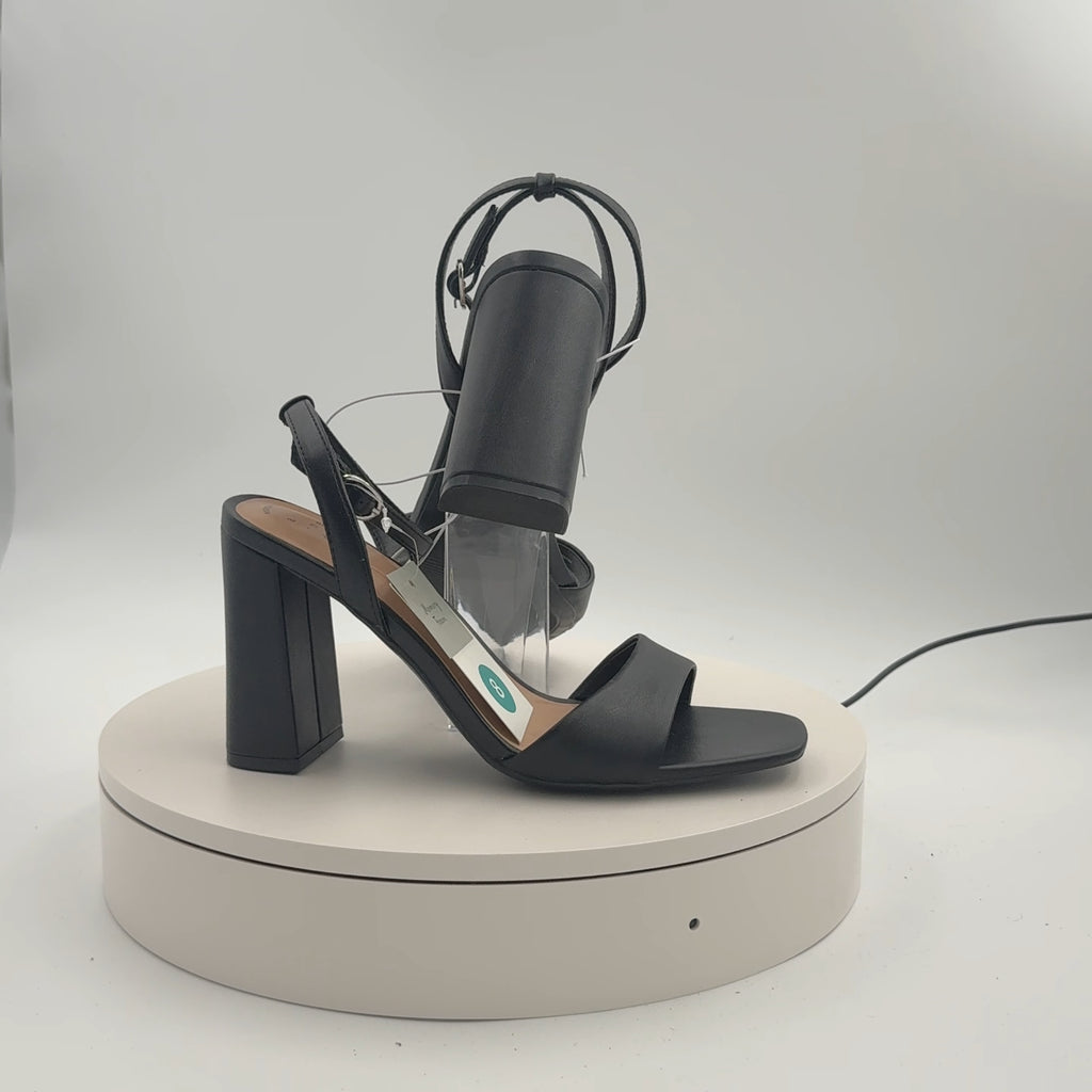Women's Haley Ankle Strap Single Band Flare Heels With Memory Foam Insole - A New Day Black 8: Block Heel, Open Toe