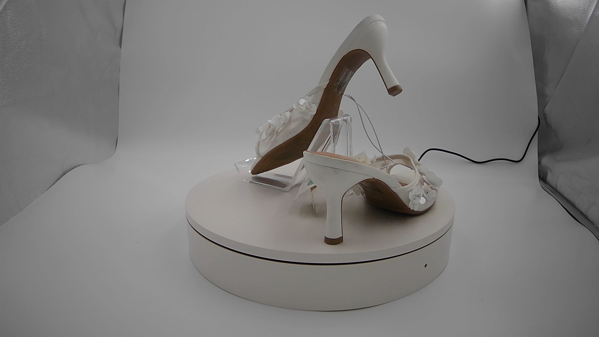 Women's Lupita Mesh Rhinestone Peep Toe Mule Heels with Memory Foam Insole - A New Day White 8.5: Slip-On Stiletto