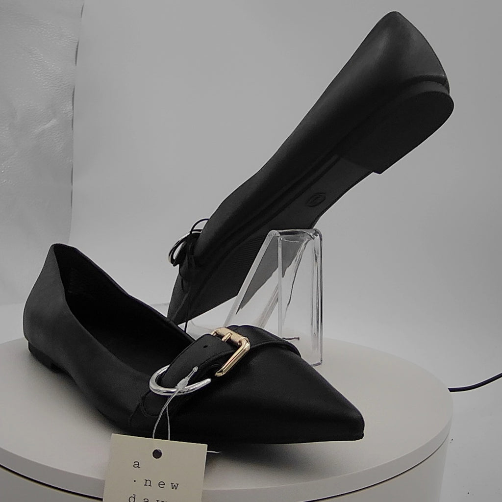 Women’s Valentina Pointed Toe Buckle Ballet Flats With Memory Foam Insole – A New Day Black 9: Medium Width, Pull-On Style